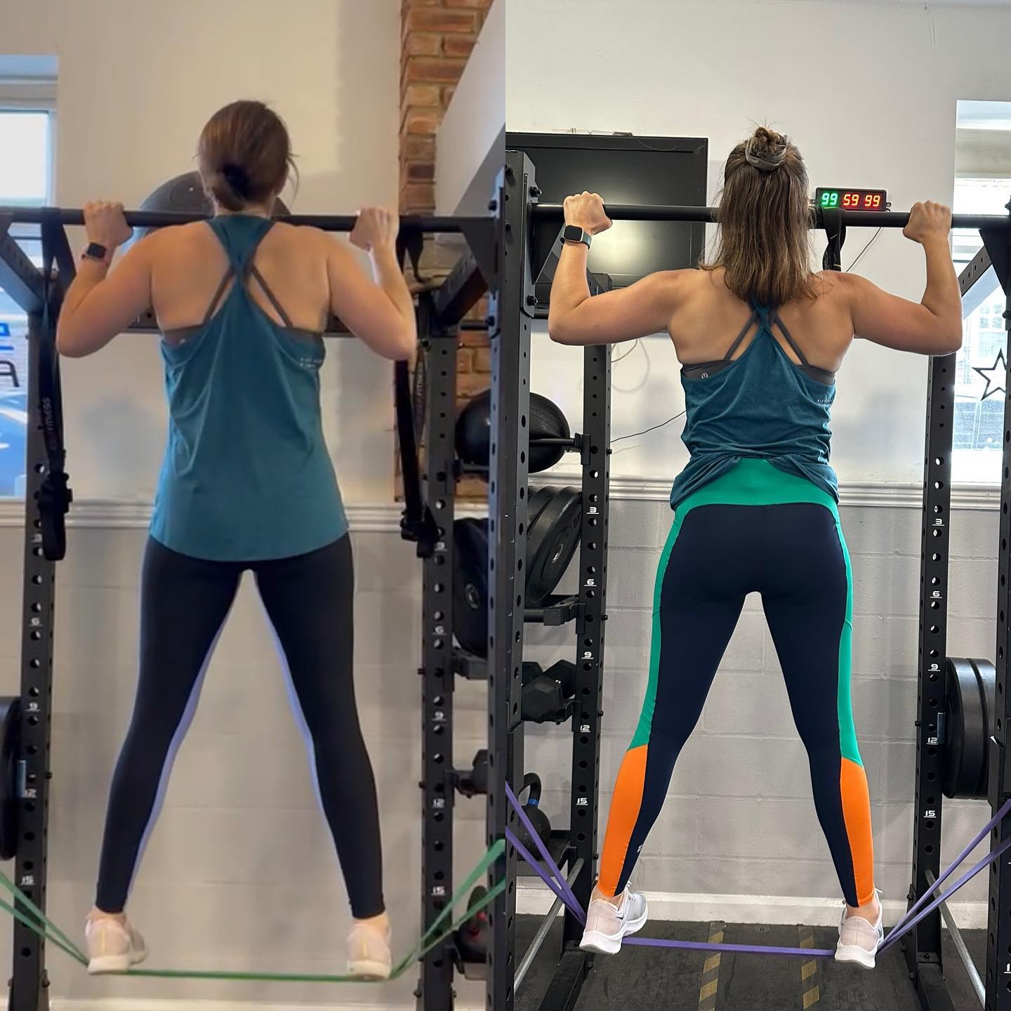 Client strength progress from assisted to unassisted pull-ups in a Wetherby personal training gym